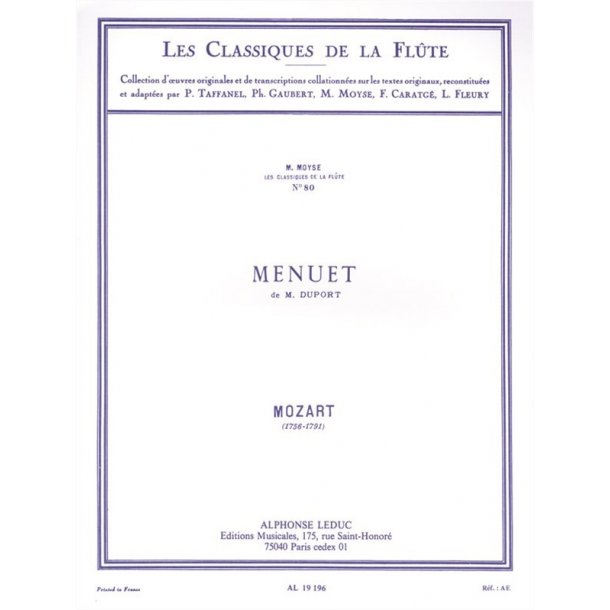 Wolfgang Amadeus Mozart: Menuet de Duport (Classiques No.80) (Flute & Piano)