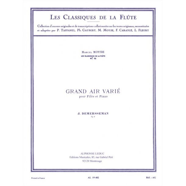 Jules-Auguste Edouard Demersseman: Grand Air Vari&eacute; (Classiques No.72) (Flute/Piano)