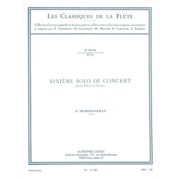Jules-Auguste Edouard Demersseman: Solo de Concert No.6, Op.82 (Classiques No.74) (Flute & Piano)