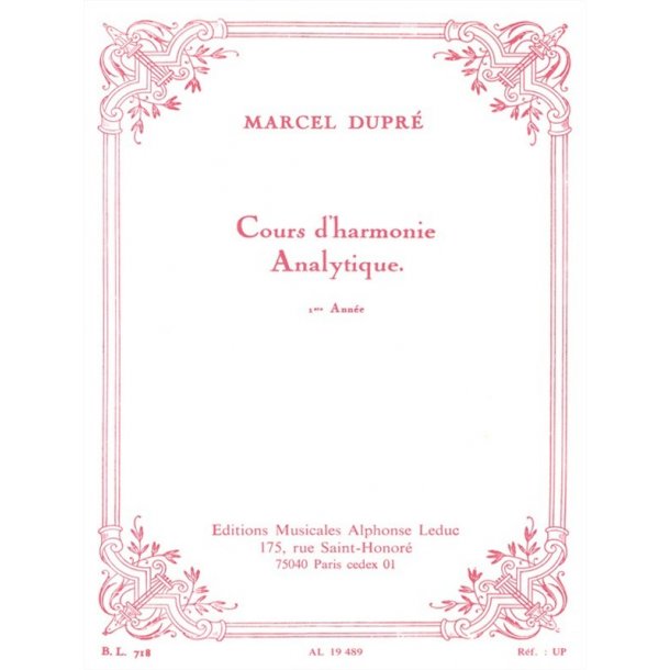 Dupre Cours D'harmonie Analytique 1ere Annee Bl718 Book Music Theory