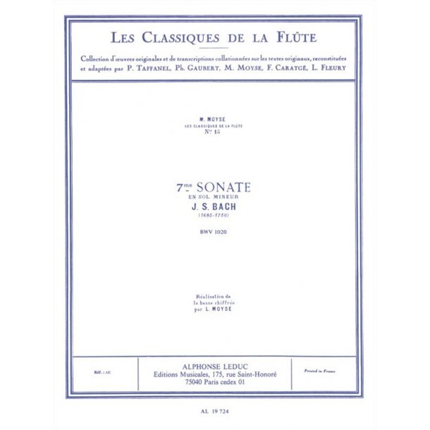 Johann Sebastian Bach: Sonata No.7, BWV1020 in G minor (Classiques No.15) (Flute & Piano)
