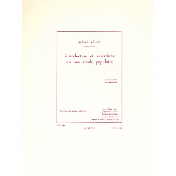 Gabriel Piern&eacute;: Introduction et Variations (Saxophones 4)