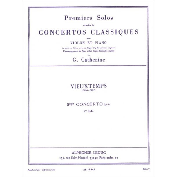 Georges Catherine: First Solos extracted from the Classic Concertos (Vieuxtemp's Concert No. 5), for Violin and Piano