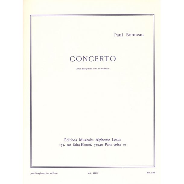 Paul Bonneau: Concerto (Saxophone-Alto & Piano)