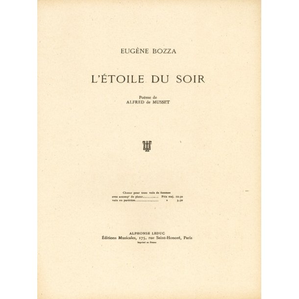 Eug&egrave;ne Bozza: L'&Eacute;toile Du Soir For 3 Female Voices And Piano