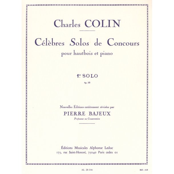 Charles Colin: Solo de Concours No.1, Op.33 (Oboe & Piano)