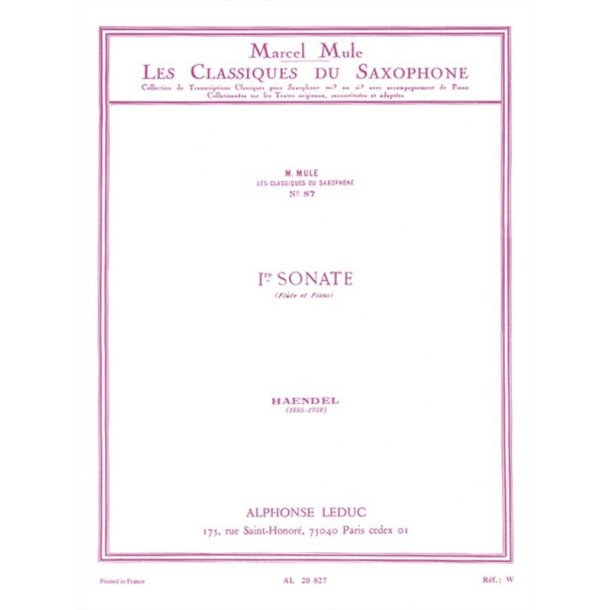 Georg Friedrich Handel: Sonata No.1, Op.1 No.1a (Classiques No.87) (Saxophone-Alto & Piano)
