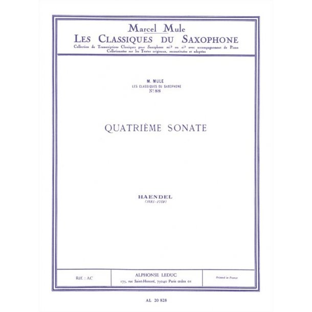 Georg Friedrich Handel: Sonata No.4 (Classiques No.88) (Saxophone-Alto & Piano)