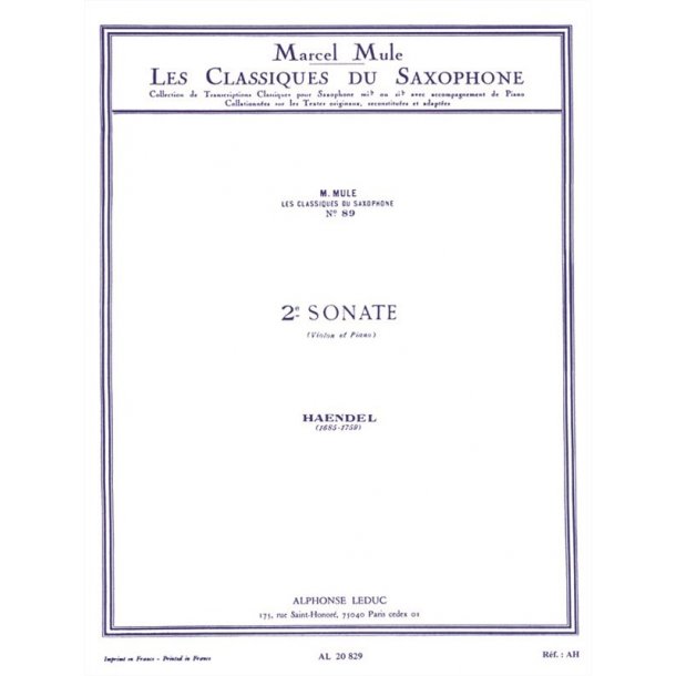 Georg Friedrich Handel: Sonata No.2 (Classiques No.89) (Saxophone-Alto & Piano)