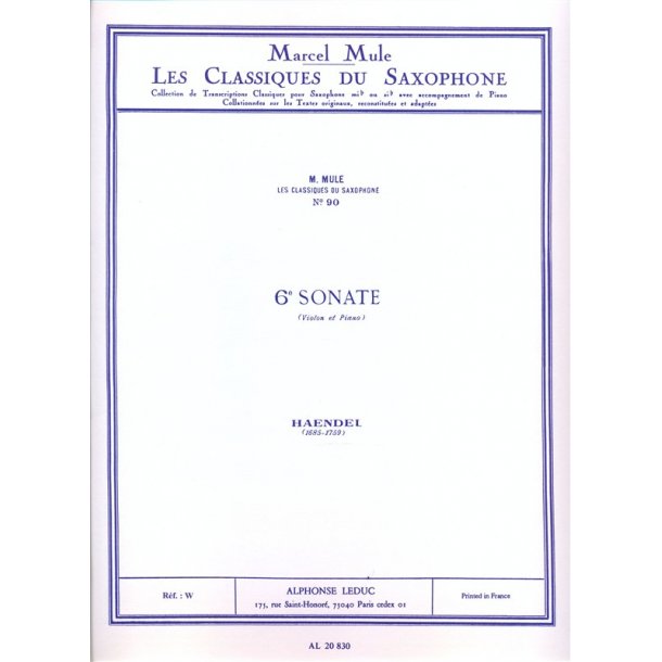 George Frideric Handel: Sonata No.6 Op.1/15 (Alto Saxophone)
