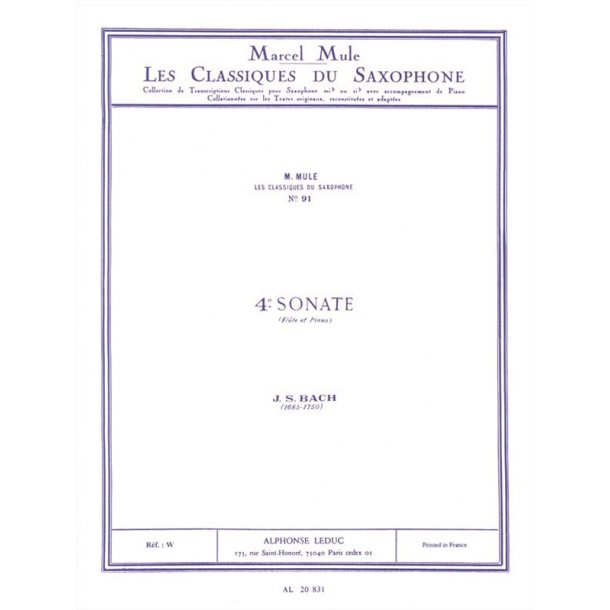 Johann Sebastian Bach: Sonata pour Fl&ucirc;te No.4 (Classiques No.91) (Saxophone-Alto & Piano)