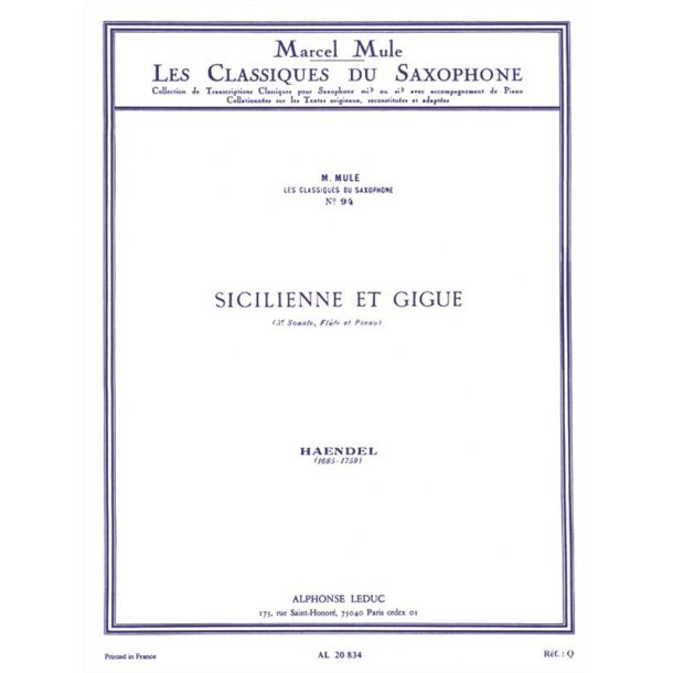 Georg Friedrich Handel: Sicilienne et Gigue (Classiques No.94) (Saxophone-Alto & Piano)