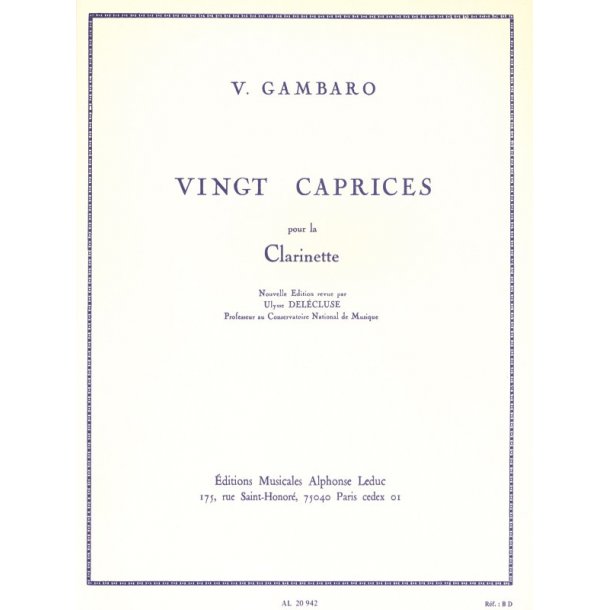 Vincenzo Gambaro: 20 Caprices (Clarinet solo)