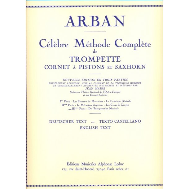 C&eacute;l&egrave;bre m&eacute;thode Compl&egrave;te de Trompette cornet &agrave; pistons et saxhorn vol 3 ARBAN