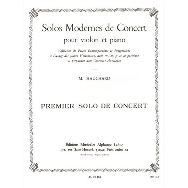 M. Hauchard: Solos modernes de Concert No.1 (1&egrave;re Position) (Violin & Piano)