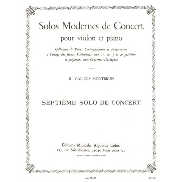 Raymond Gallois-Montbrun: Solos modernes de Concert No.7 (Violin & Piano)