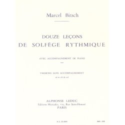 Bitsch 12 Lecons Solfege Rythmique Cle De Sol Sans Accompagnement A