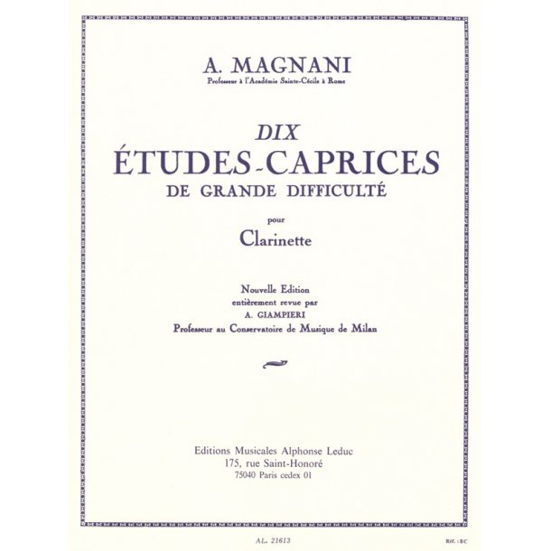 Aurelio Magnani: 10 Etudes-Caprices de grande Difficult&eacute; (Clarinet solo)