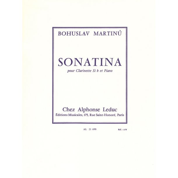 Bohuslav Martinu: Sonatina H.356 Pour Clarinette Et Piano