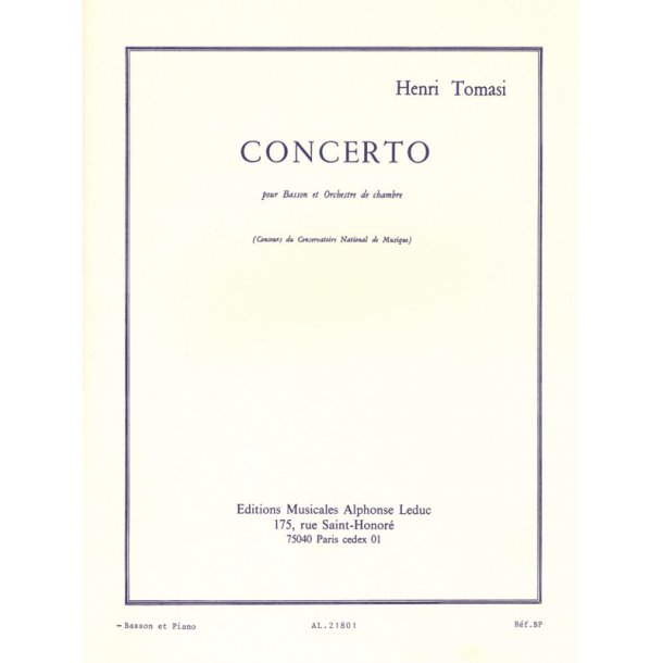 Henri Tomasi: Concerto (Bassoon & Piano)