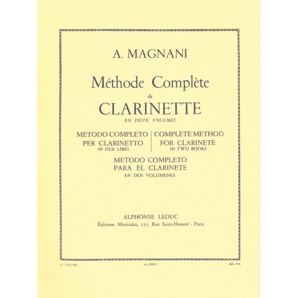 Aurelio Magnani: M&eacute;thode compl&egrave;te Vol.1 (Clarinet solo)