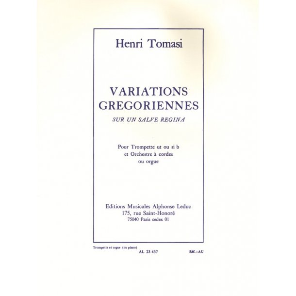 Henri Tomasi: Variations gr&eacute;goriennes sur un Salve Regina (Trumpet & Piano or Organ)