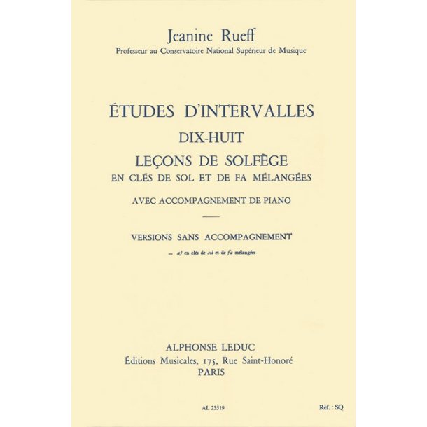 Rueff: &eacute;tudes d intervalles 18 lecons de solfege 2 cles version &agrave; sans acct