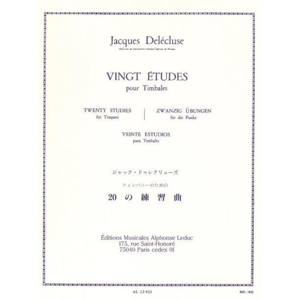 Jacques Del&eacute;cluse: 20 Etudes pour Timbales (Percussion solo)