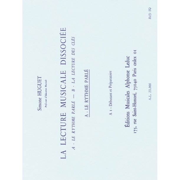 Huguet Lecture Musicale Dissociee A Le Rythme Parle A1 Debut Prep Bk