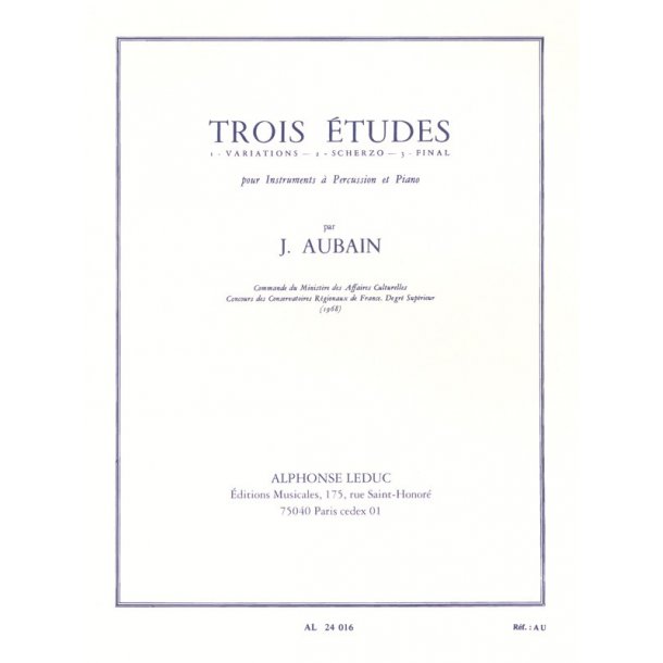 Jean Emmanuel Aubain: 3 Etudes (Percussion(s) & Piano)