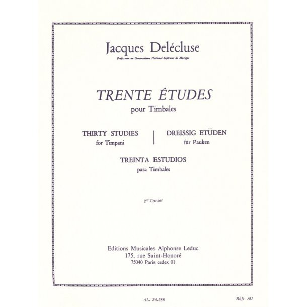 Jacques Del&eacute;cluse: 30 Etudes pour Timbales Vol.2 (Percussion solo)