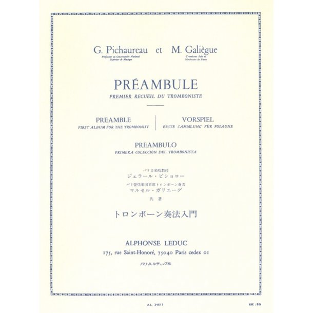 Pichaureau G. Galieg Preambule Premier Du Tromboniste Trombone Book