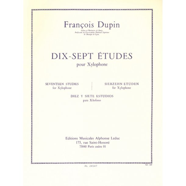 Fran&ccedil;ois Dupin: 17 Etudes pour Xylophone (Percussion solo)
