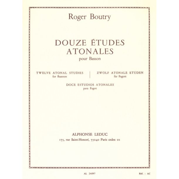 Roger Boutry: 12 Etudes atonales (Bassoon solo)