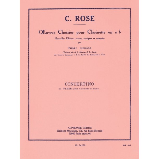 Weber Carl Maria Von Lefebvre Concertino Op 26 Clarinet & Piano Book
