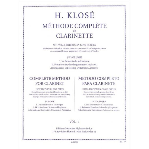 Hyacinthe E. Klos&eacute;: M&eacute;thode compl&egrave;te Vol.1 (Clarinet solo)