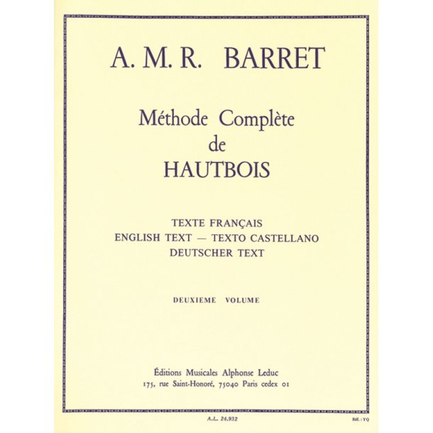 A.M.R. Barret: M&eacute;thode compl&egrave;te Vol.2 (Oboe solo)