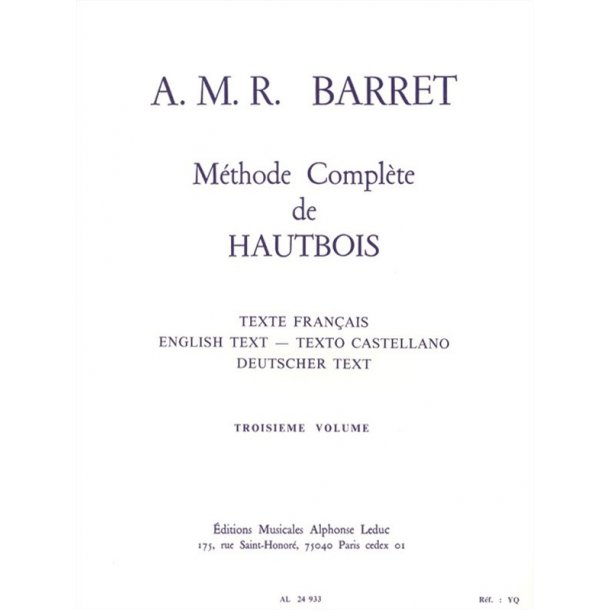 A.M.R. Barret: M&eacute;thode compl&egrave;te Vol.3 (Oboe solo)