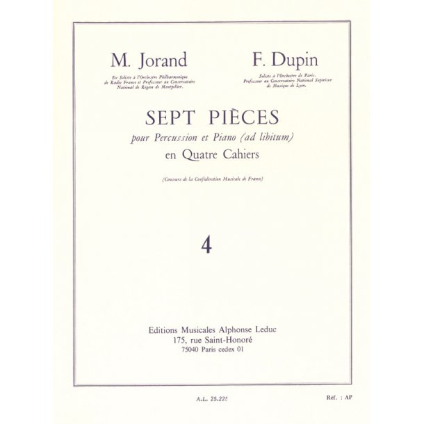Marcel & Fran&ccedil;ois Jorand M.& Dupin F.: 7 Pi&egrave;ces Vol.4 (Percussion(s) & Piano)