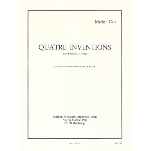 Michel Cals: 4 Inventions (Percussion(s) & Piano)
