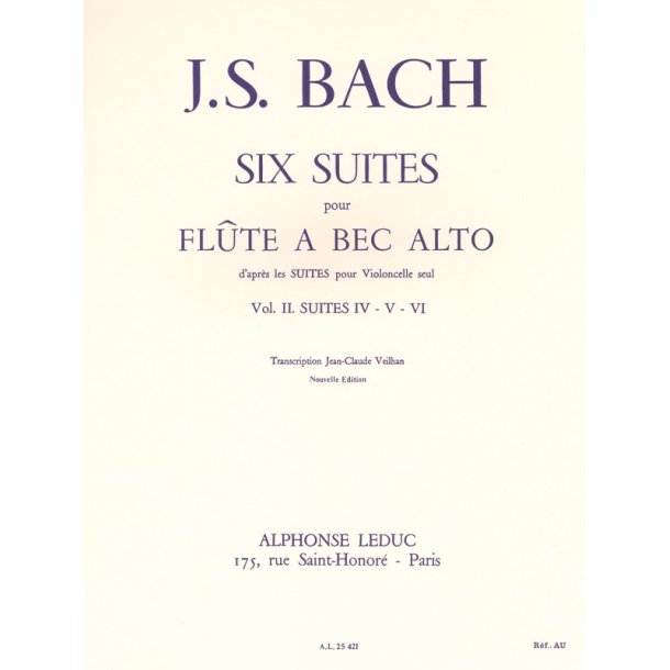 Johann Sebastian Bach: 6 Suites Vol.2 for Treble Recorder Solo