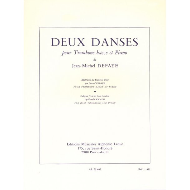 Jean-Michel Defaye: Deux Danses For Bass Trombone And Piano