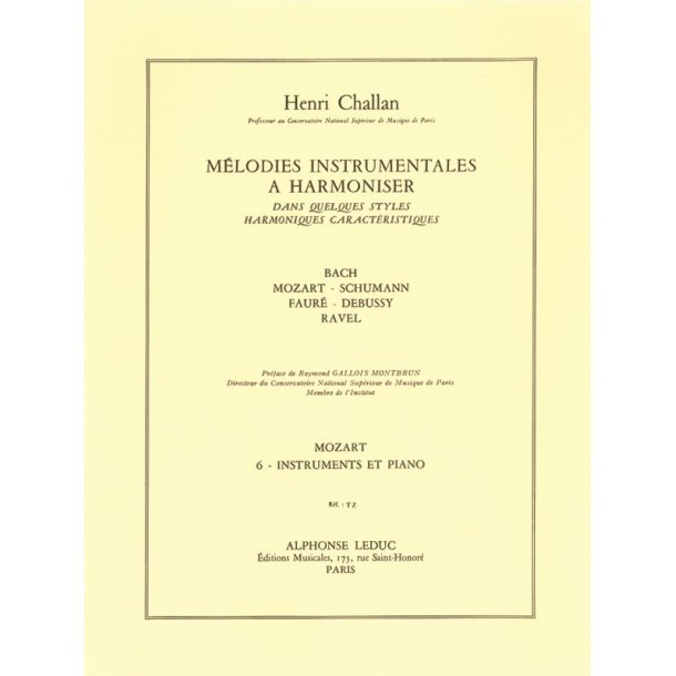 Challan Melodies Instrumentales A Harmoniser 6 Mozart Inst & Piano Bk
