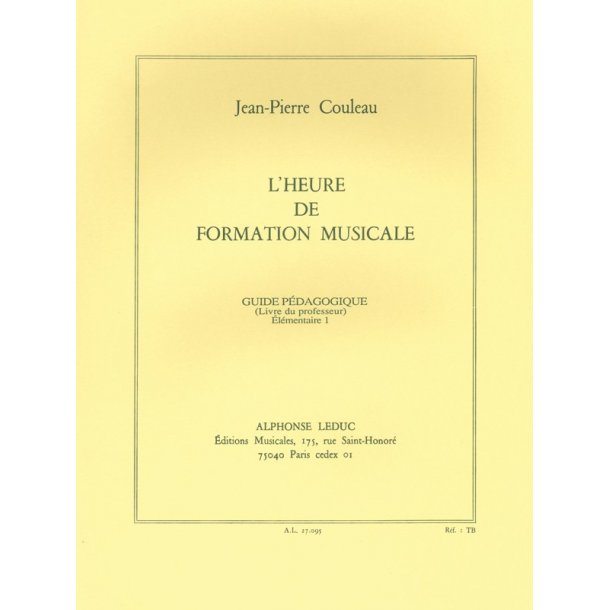 Couleau Jean Heure De Formation Musicale Elementaire 1 Livre Du Maitre