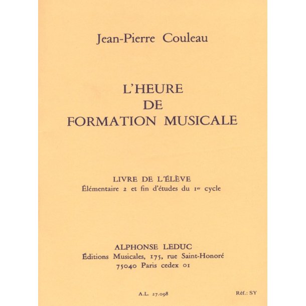 Couleau Heure De Formation Musicale Elementaire 2 Livre De L'eleve