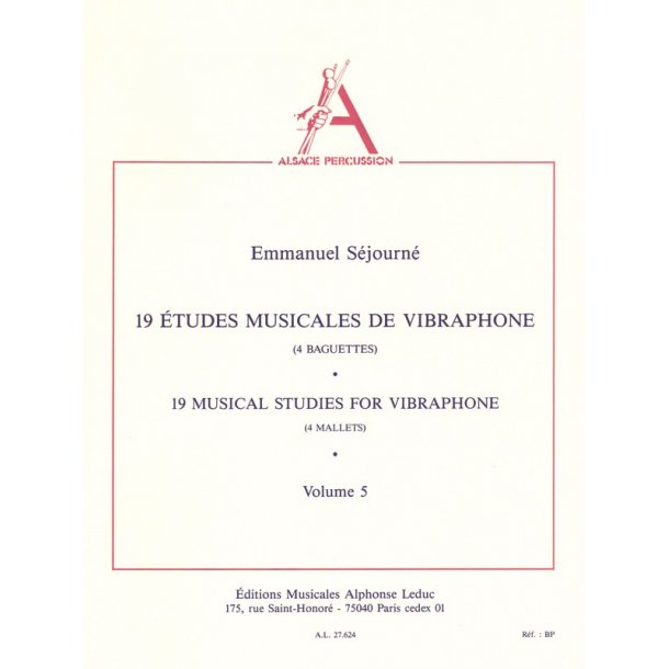Emmanuel S&eacute;journ&eacute;: 19 Etudes musicales de Vibraphone Vol.5 (Percussion solo)