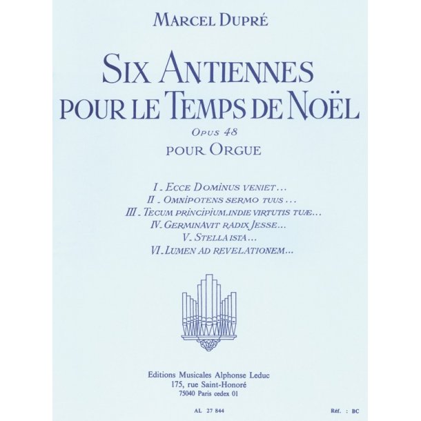 Marcel Dupr&eacute;: 6 Antiennes pour le Temps de No&euml;l Op.48 (Organ)