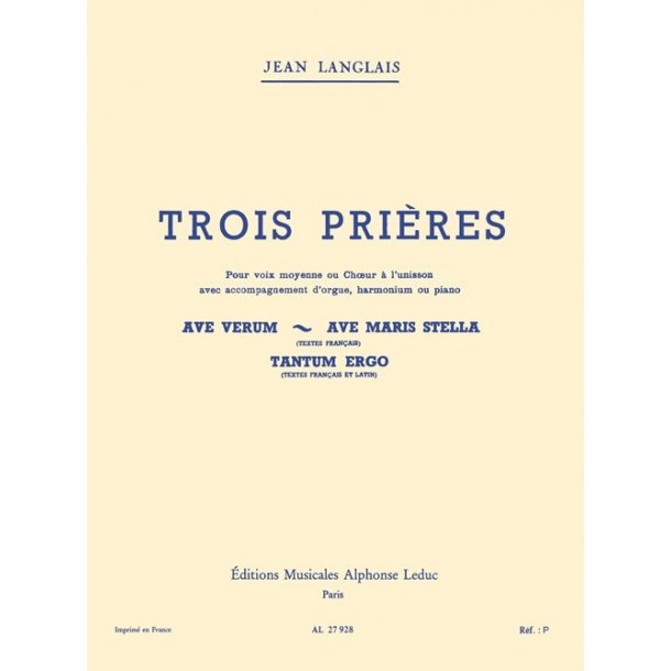 Jean Langlais: Three Prayers For Medium Voice And Organ