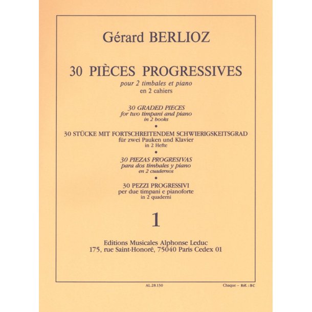 G&eacute;rard Berlioz: 30 Pi&egrave;ces progressives Vol.1 (Percussion(s) & Piano)