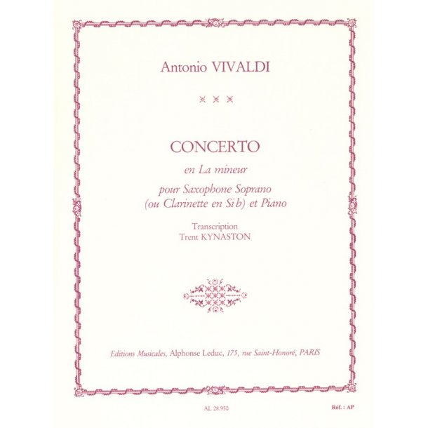 Antonio Vivaldi: Concerto FVII/5 RV461 In A Minor  (B Flat Saxophone)